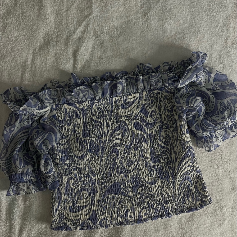 Express Blue and White Off-Shoulder Blouse